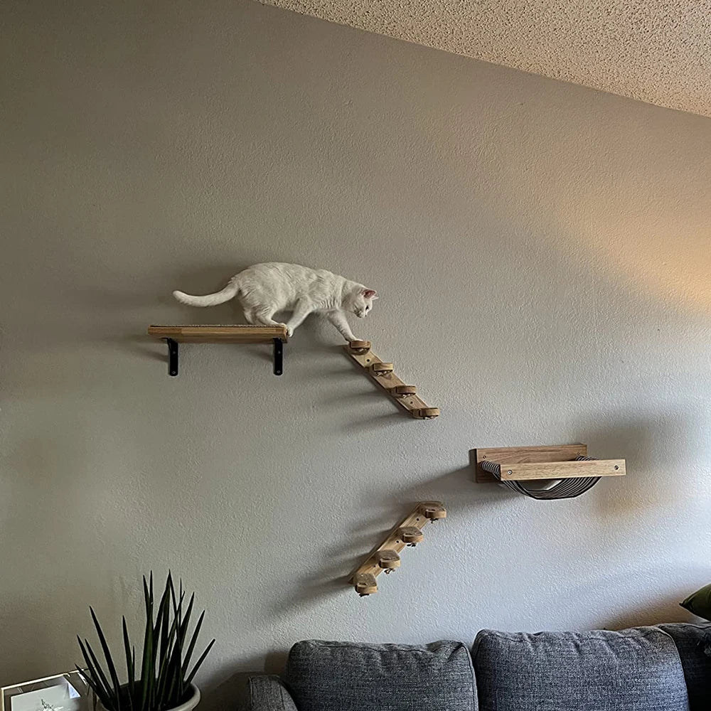 Wall Mounted Wooden Furniture Climbing Shelf Perch