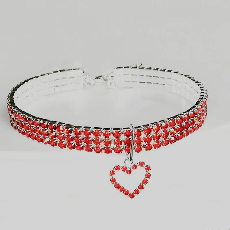 Three Row Elastic Rhinestone Pet Collars