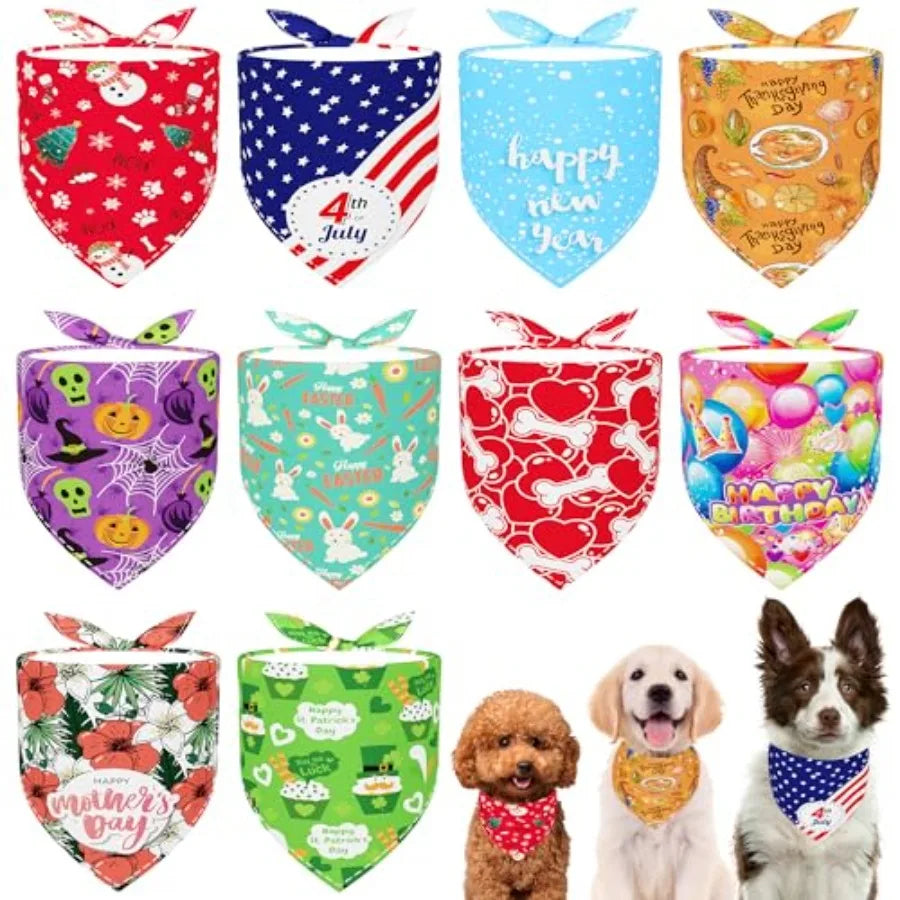 10PCS Pack Holiday Dog Bandanas
