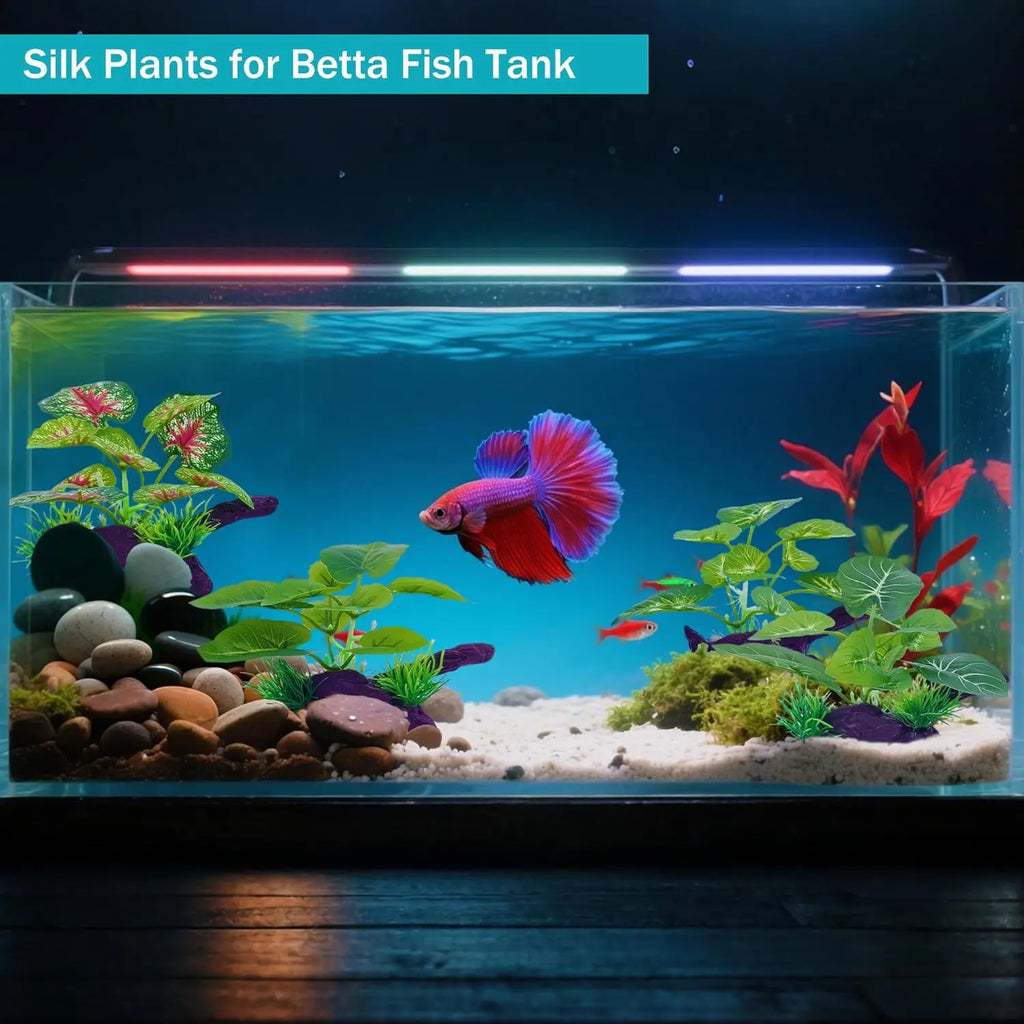 Silk Aquarium Plants for Fish Tank, Betta Fish Decor, Realistic Fake Plants for Reptile Terrarium, Turtle & Gecko Habitat